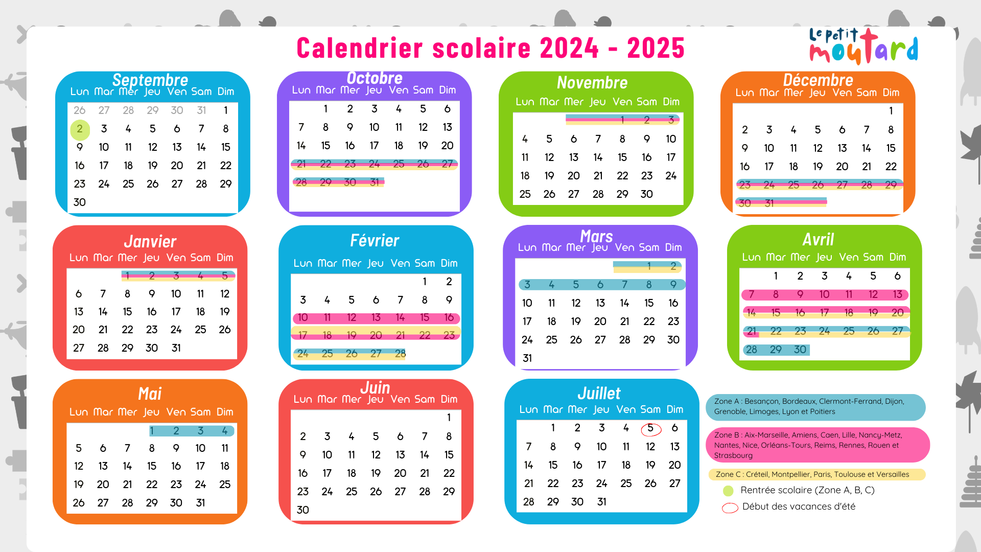 Calendrier rentrée scolaire france 20240-2025